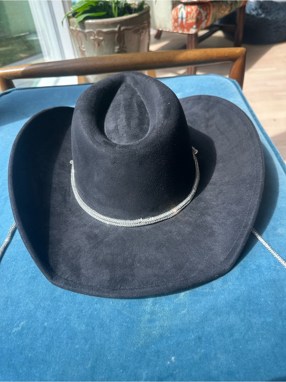 Anthropologie Black Cowboy Hat with Rhinestone Trim